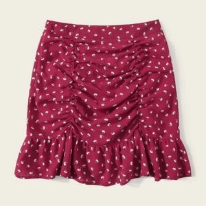 SHEIN Ruched Detail Ruffle Hem All-Over Print Skirt
